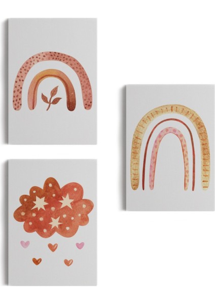 Yaz Temalı 3'lü Set Dekoratif Kanvas Tablo, Duvar Dekoru BV48