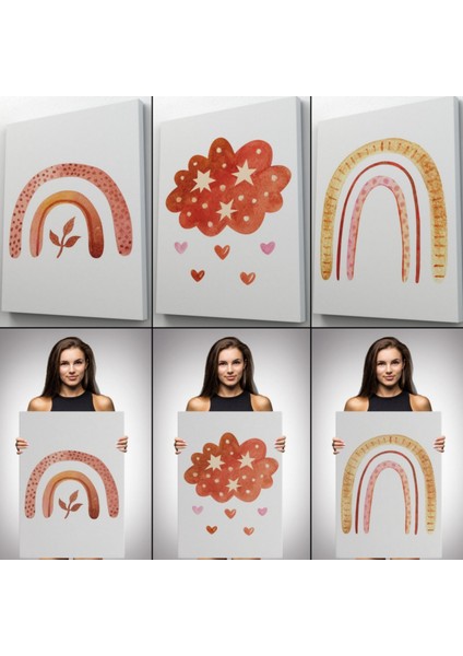 Yaz Temalı 3'lü Set Dekoratif Kanvas Tablo, Duvar Dekoru BV48 indirimleri