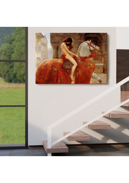 At Üstünde Çıplak Kadın Eseri Lady Godiva Dekoratif Kanvas Tablo, Duvar Dekoru 6583 indirimleri