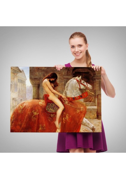 At Üstünde Çıplak Kadın Eseri Lady Godiva Dekoratif Kanvas Tablo, Duvar Dekoru 6583
