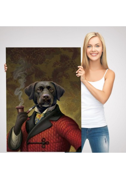 Köpek ve Piposu Dekoratif Kanvas Tablo, Duvar Dekoru 6032
