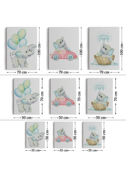 Sevimli Küçük Fil Temalı 3'lü Set Dekoratif Kanvas Tablo, Duvar Dekoru BK36 modelleri