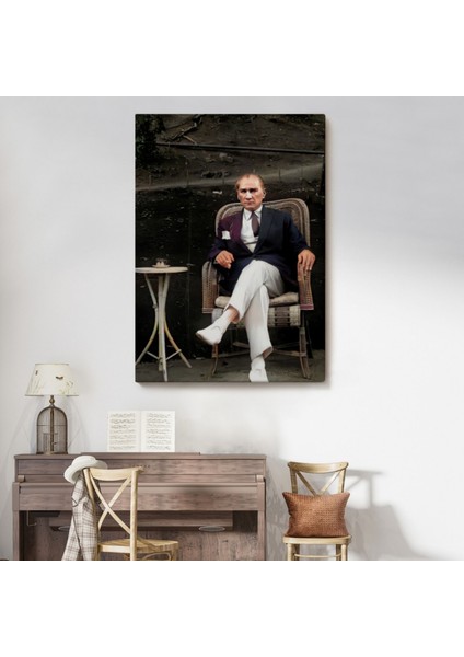 Mustafa Kemal Atatürk Sandalyede Otururken Dekoratif Kanvas Tablo, Duvar Dekoru 6379 fiyatları