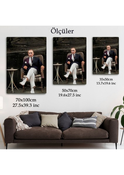 Mustafa Kemal Atatürk Sandalyede Otururken Dekoratif Kanvas Tablo, Duvar Dekoru 6379 fırsatları