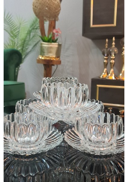 Parlak Kristal Cam Tatlı ve Çerez Tabağı Seti, 12 Parça, 6 Kişilik