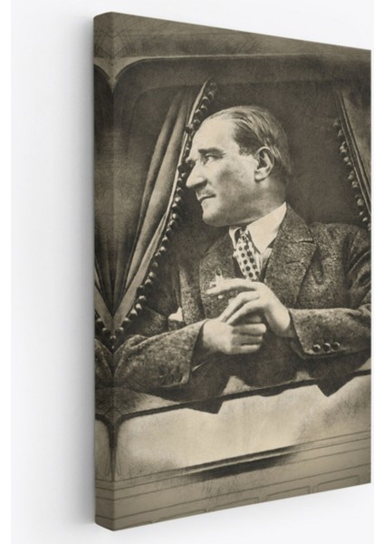 Mustafa Kemal Atatürk Portresi Karakalem Dekoratif Kanvas Tablo, Duvar Dekoru DE82