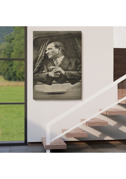 Mustafa Kemal Atatürk Portresi Karakalem Dekoratif Kanvas Tablo, Duvar Dekoru DE82 fırsatları
