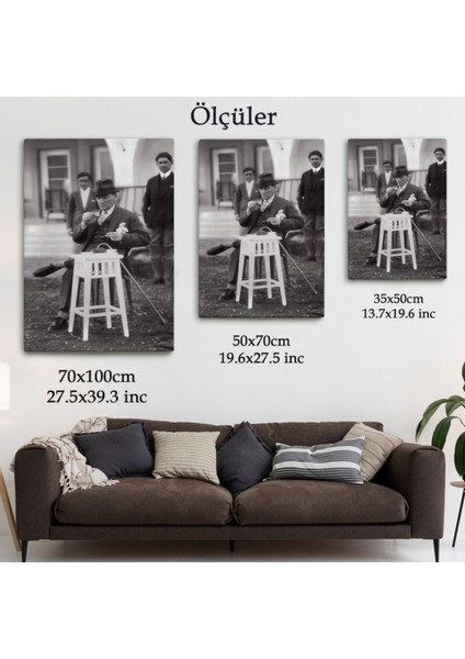 Mustafa Kemal Atatürk Kahvesini Içerken Fotoğrafik Dekoratif Kanvas Tablo, Duvar Dekoru EZ124 fırsatları