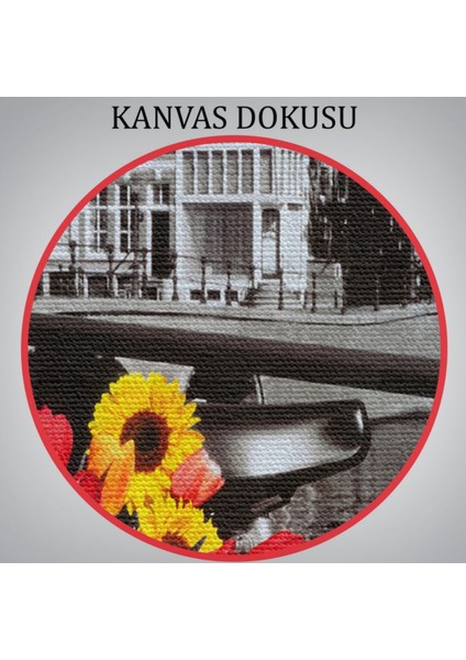 Amsterdam Kanalları Bisiklet ve Laleler Dekoratif Kanvas Tablo, Duvar Dekoru 6594
