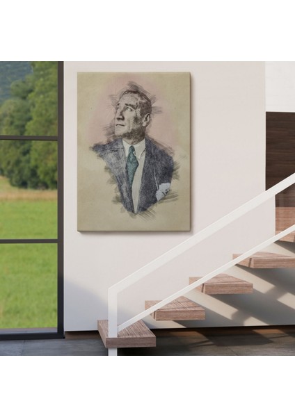 Mustafa Kemal Atatürk Portresi Karakalem Dekoratif Kanvas Tablo, Duvar Dekoru DC80 fırsatları