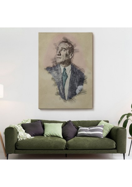 Mustafa Kemal Atatürk Portresi Karakalem Dekoratif Kanvas Tablo, Duvar Dekoru DC80 indirimleri