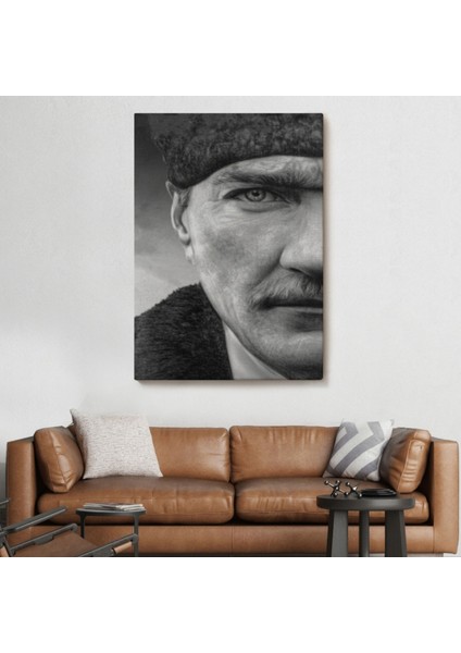 Ulu Önder Mustafa Kemal Atatürk Siyah Beyaz Dekoratif Kanvas Tablo, Duvar Dekoru 6303 fiyatları