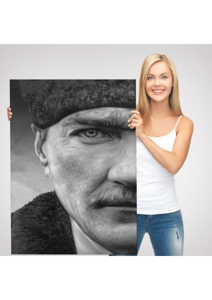 Ulu Önder Mustafa Kemal Atatürk Siyah Beyaz Dekoratif Kanvas Tablo, Duvar Dekoru 6303