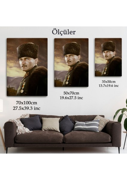 Kalpağı ile Mustafa Kemal Atatürk Dekoratif Kanvas Tablo, Duvar Dekoru 6448 modelleri