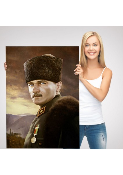 Kalpağı ile Mustafa Kemal Atatürk Dekoratif Kanvas Tablo, Duvar Dekoru 6448