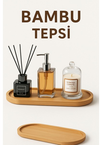 Bambu Oval Sunum ve Servis Tepsisi, Ahşap Yağdanlık Altlığı, Şık ve Doğal Tasarım