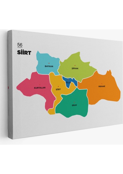 Il ve Ilçeler Haritası Siirt, Modern Dekoratif Kanvas Tablo, Duvar Dekoru 1448
