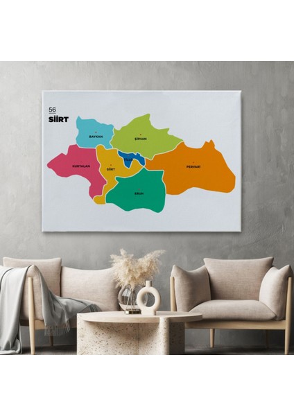 Il ve Ilçeler Haritası Siirt, Modern Dekoratif Kanvas Tablo, Duvar Dekoru 1448 fiyatları