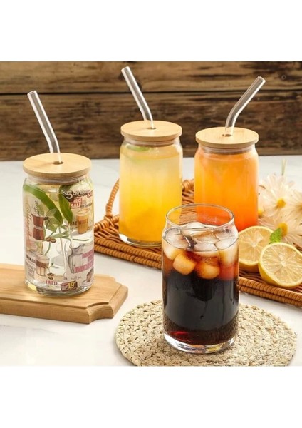 Iki Adet Isıya Dayanıklı Bambu Kapaklı Bardak, Cam Pipet modelleri
