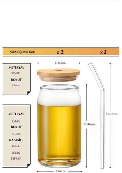 Iki Adet Isıya Dayanıklı Bambu Kapaklı Bardak, Cam Pipet fırsatları