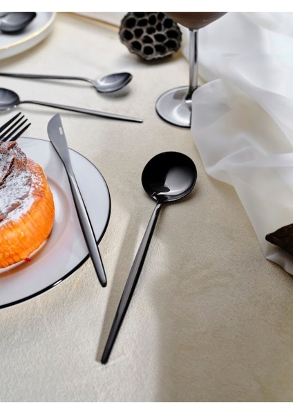 Şık Siyah 30 Parça 6 Kişilik Çatal Kaşık Bıçak Takımı modelleri