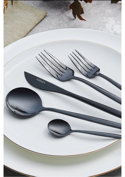 Şık Siyah 30 Parça 6 Kişilik Çatal Kaşık Bıçak Takımı fırsatları
