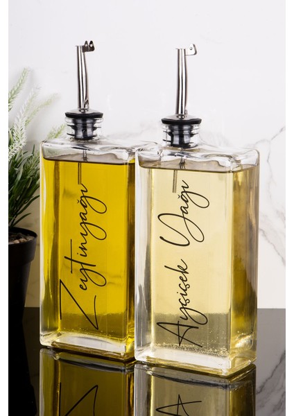 Ikili 500 ml Cam Yağdanlık Gümüş Kapaklı, Sosluk ve Sirkelik Seti