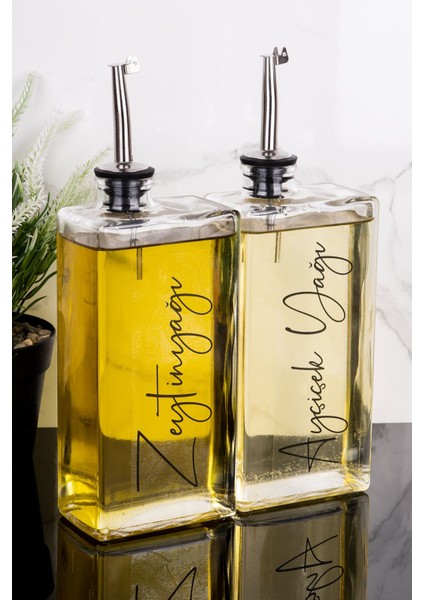 Ikili 500 ml Cam Yağdanlık Gümüş Kapaklı, Sosluk ve Sirkelik Seti fırsatları