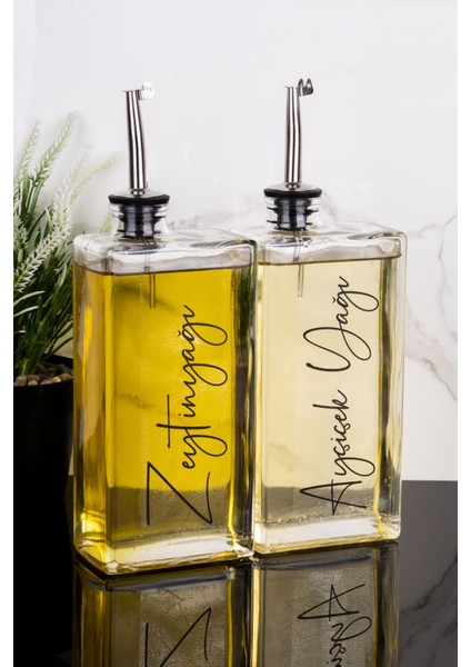 Ikili 500 ml Cam Yağdanlık Gümüş Kapaklı, Sosluk ve Sirkelik Seti