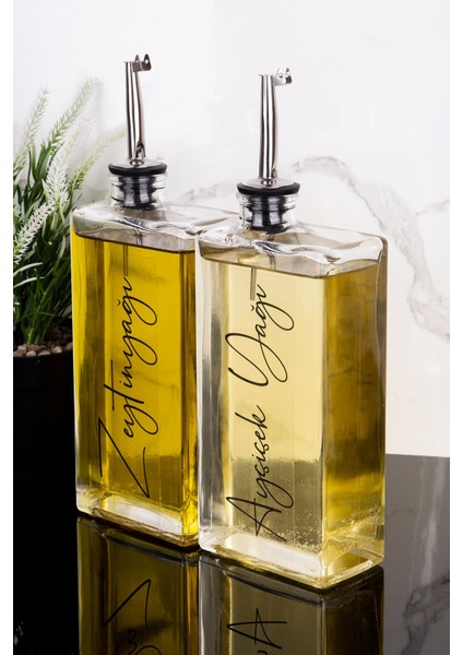 Ikili 500 ml Cam Yağdanlık Gümüş Kapaklı, Sosluk ve Sirkelik Seti