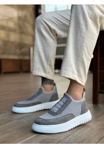 BA0911 Özel Örme Triko Deri Tozu Detaylı Gri Günlük Spor Ayakkabı modelleri