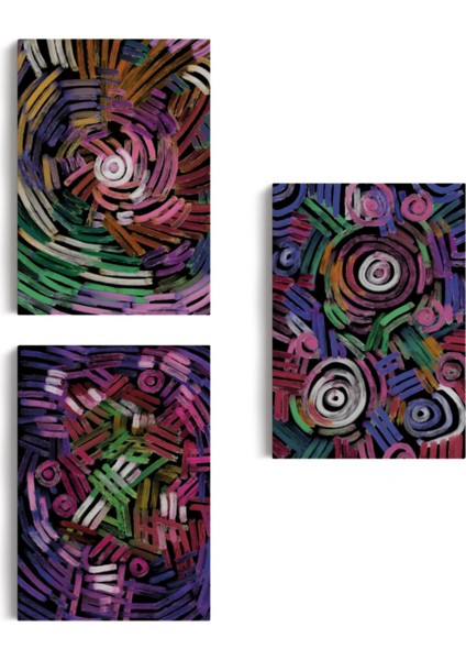 Soyut Sürreal Şekiller Temalı 3'lü Set Dekoratif Kanvas Tablo, Duvar Dekoru EŞ118