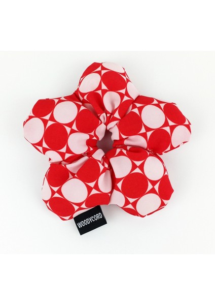 El Yapımı Kırmızı Beyaz Puantiyeli Pofuduk Scrunchie Toka - Eğlenceli ve Hacimli