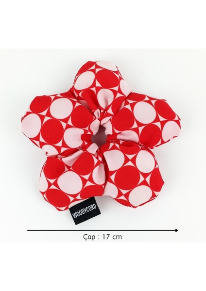El Yapımı Kırmızı Beyaz Puantiyeli Pofuduk Scrunchie Toka - Eğlenceli ve Hacimli fiyatları