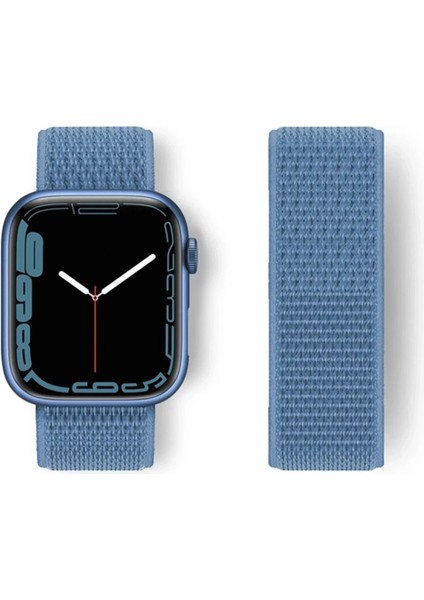 Apple Watch 42MM Hasırlı Cırtcırtlı Kordon - Mavi
