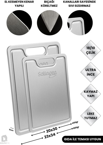 Gri Paslanmaz Çelik Kesme Tahtası Seti, Antibakteriyel Yüzey, 2'li Paket fiyatları