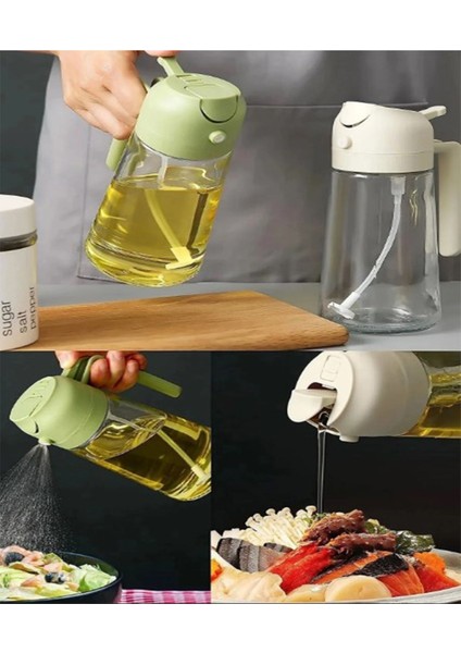 Çift Fonksiyonlu Cam Yağdanlık ve Sprey Yağdanlık 2'li Set Beyaz