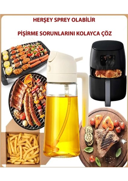 Çift Fonksiyonlu Cam Yağdanlık ve Sprey Yağdanlık 2'li Set Beyaz