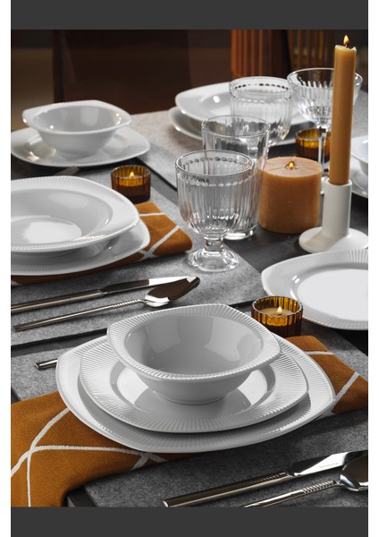 Beyaz 24 Parça 6 Kişilik Yemek Takımı, Şık ve Kullanışlı Sofralar Için Ideal