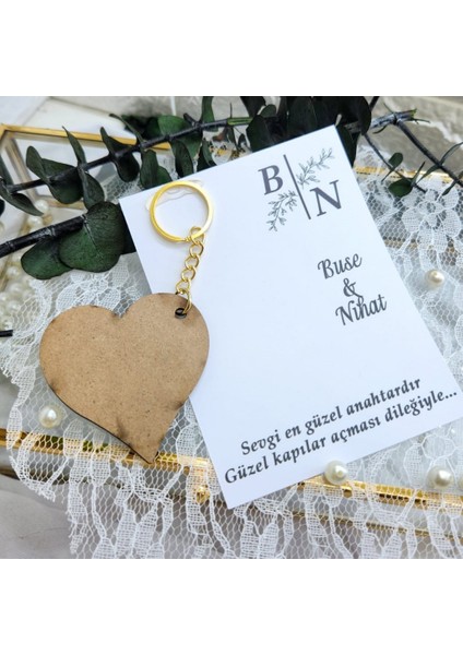 20 Adet Ahşap Kalp Anahtarlık Uv Baskılı Kart Üzeri Söz Nişan Nikah Hediyelik Nikah Şekeri fiyatları