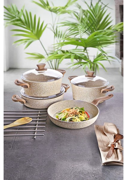 7 Parça Granit Tencere Seti - Kahverengi, Dayanıklı ve Şık Mutfak Gereçleri fiyatları