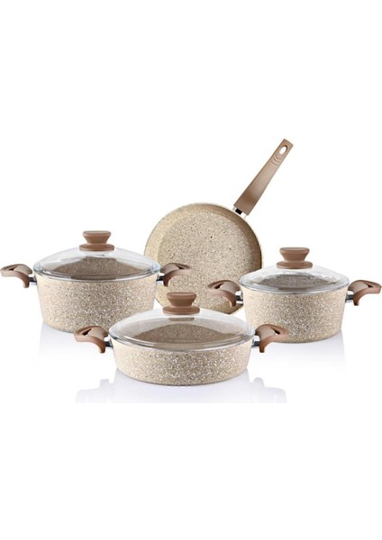 7 Parça Granit Tencere Seti - Kahverengi, Dayanıklı ve Şık Mutfak Gereçleri modelleri