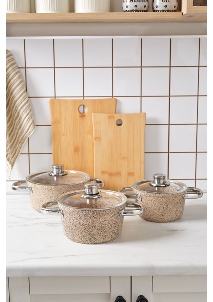 Kahverengi 6'lı Midi Tencere Seti, Dayanıklı ve Şık Mutfak Gereçleri
