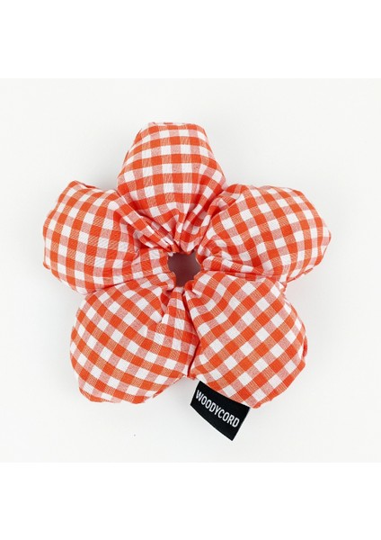 El Yapımı Turuncu Beyaz Pötikareli Pofuduk Scrunchie Toka - Klasik ve Hacimli