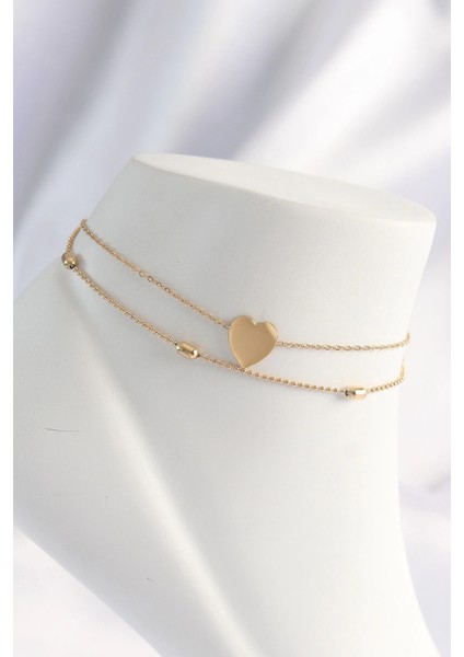 Bfs 316L Çelik Gold Renk Kalp Tasarımlı 2li Halhal