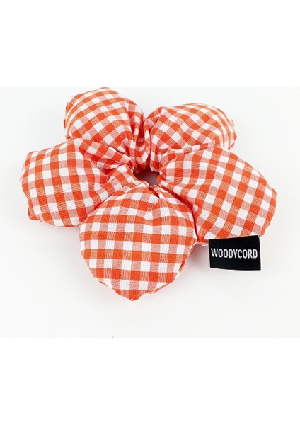 El Yapımı Turuncu Beyaz Pötikareli Pofuduk Scrunchie Toka - Klasik ve Hacimli modelleri