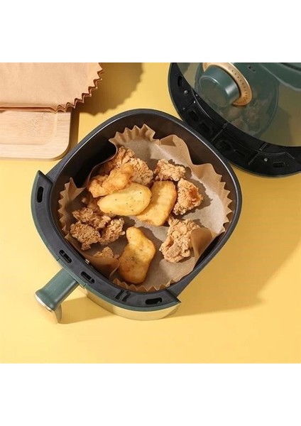 50 Adet Air Fryer Pişirme Kağıdı Tek Kullanımlık Hava Fritöz Yağ Geçirmez Yapışmaz Kare Tabak Model