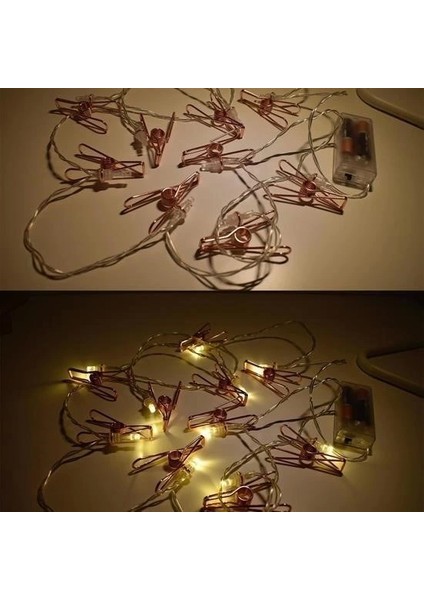 Bfs Bakır Renkli LED Işıklı Fotoğraf Asma Işık Süsleme Mandalları modelleri