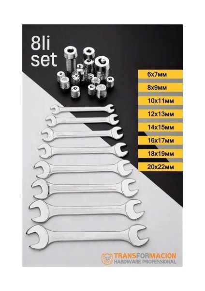 Bfs Açık Uçlu Anahtar Seti - Iki Ağızlı Anahtar - Iki Ucu Açık Vanadium Çelik Anahtar 8 Li Set
