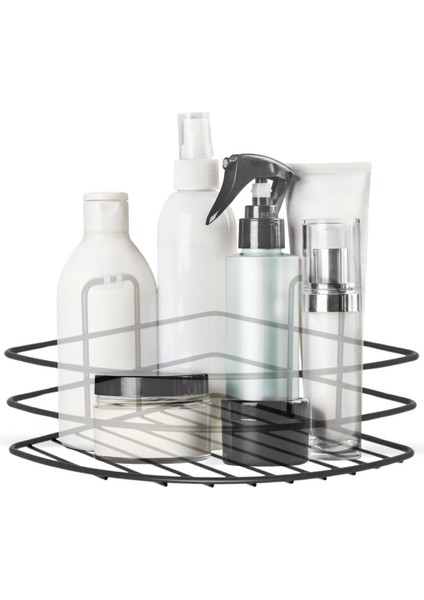 Bfs Kendiliğinden Yapışkanlı Montaj Gerektirmeyen Tek Katlı Banyo Askı Köşe Şampuanlık Siyah